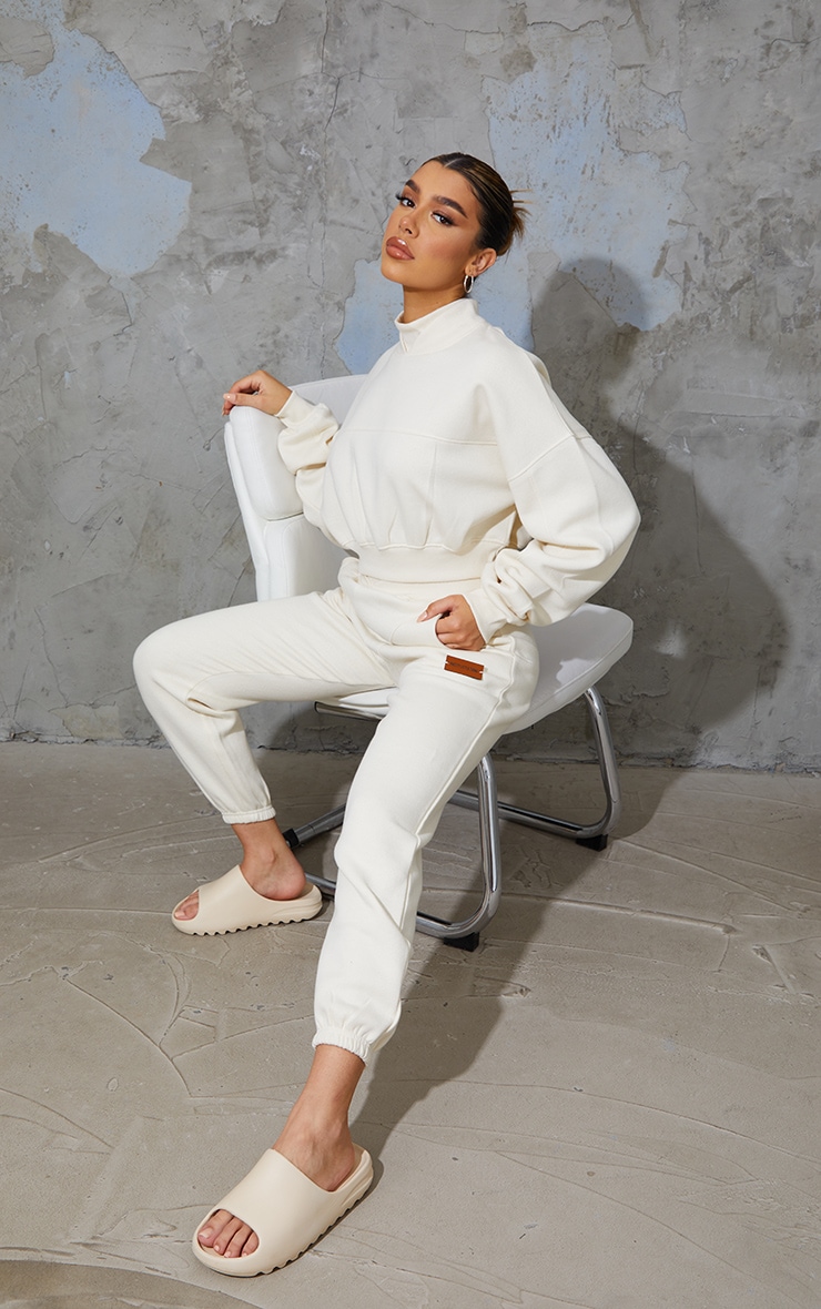 PRETTYLITTLETHING Oatmeal Badge Cuffed Sweat Pants