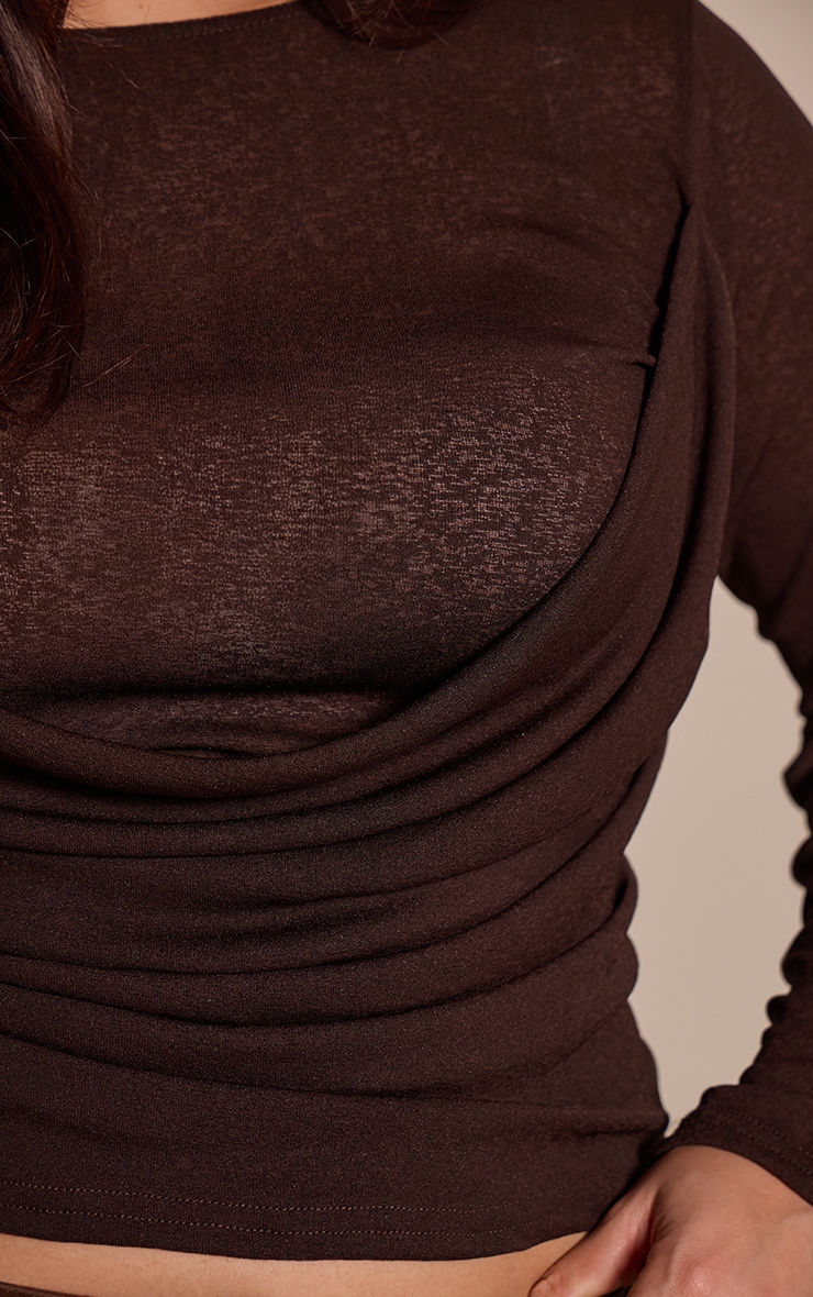 Plus Chocolate Drape Detail Long Sleeve Top image 4