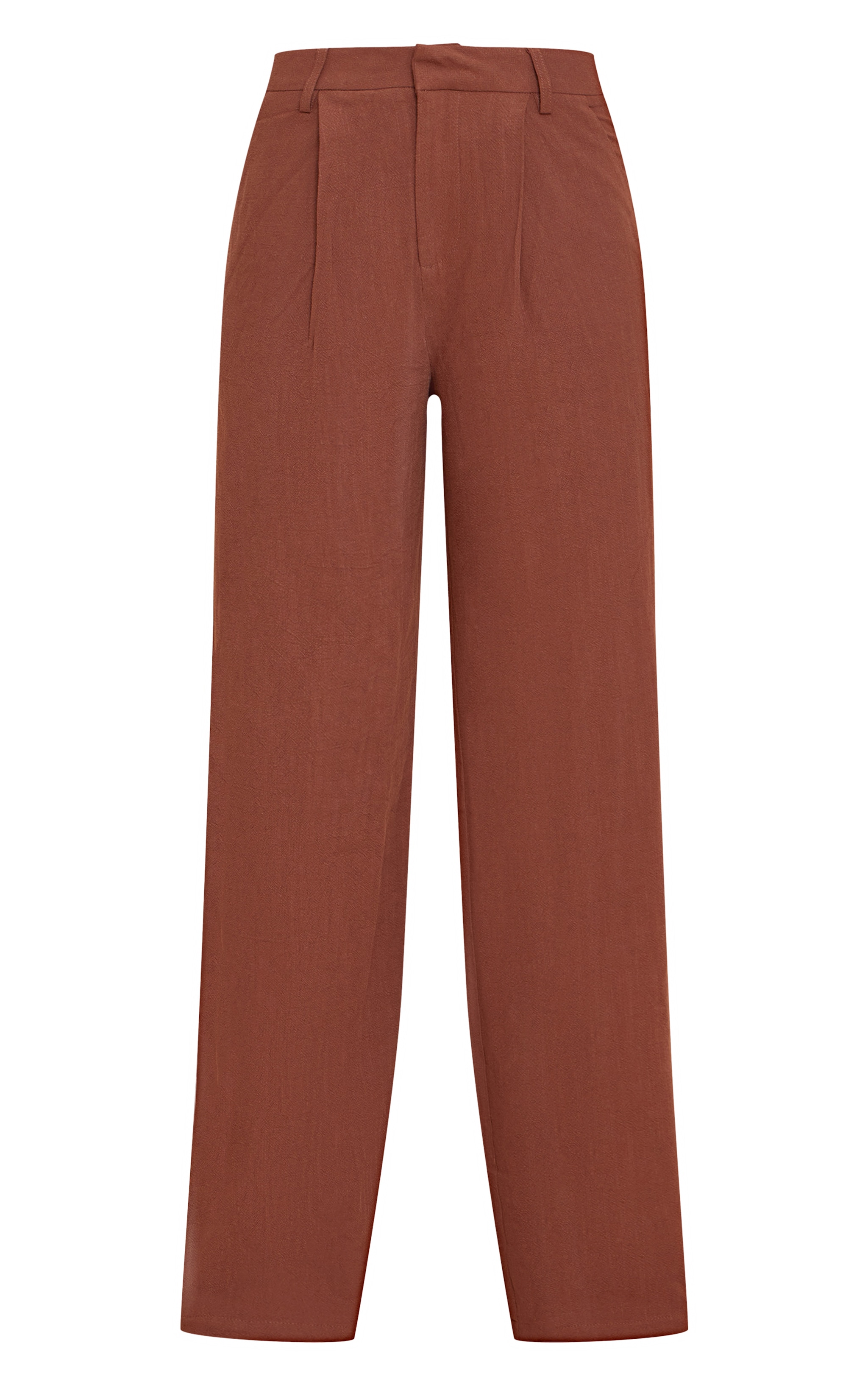Tall Dark Chocolate Linen Look Tailored Straight Leg Pants image 5