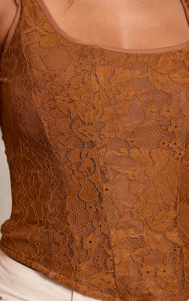 Shape Chocolate Lace Square Neck Longline Corset Top image 4