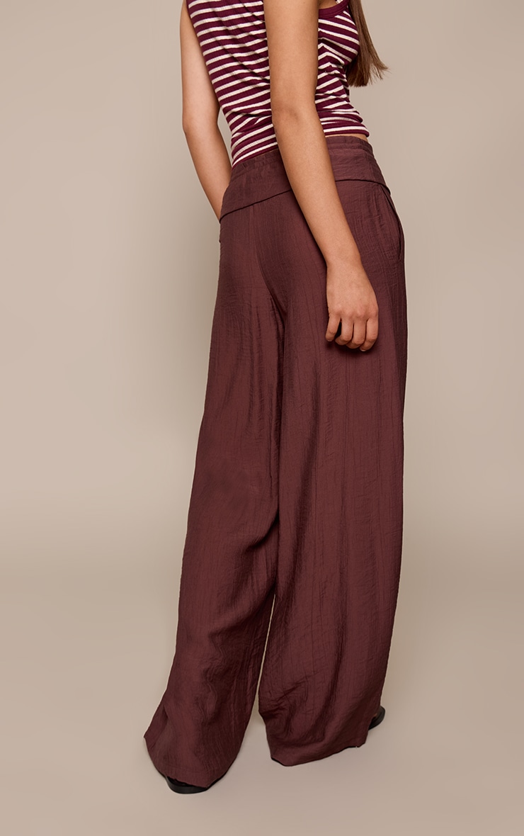 Chocolate Woven Folded Waist Straight Leg Pant image 3