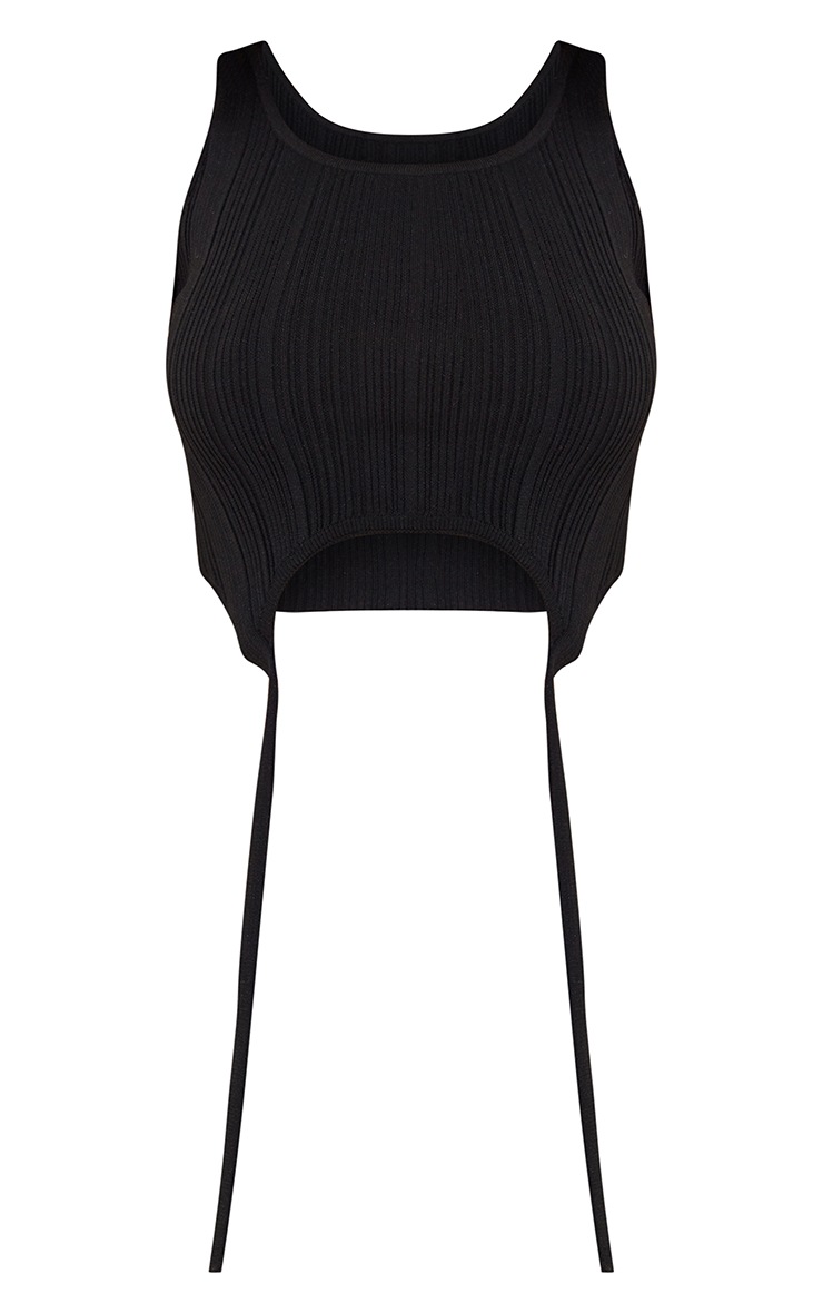 Black Ribbed Strap Detail Knitted Crop Top image 3