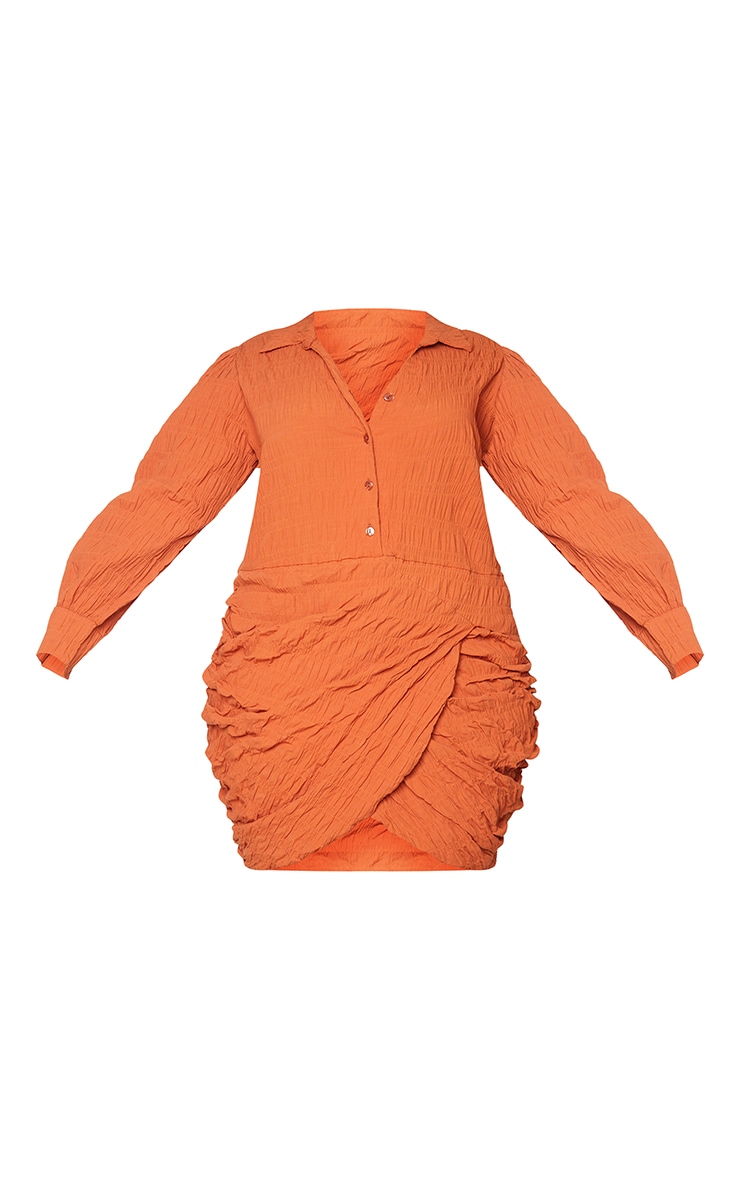 Plus Rust Shirred Wrap Shirt Dress image 5