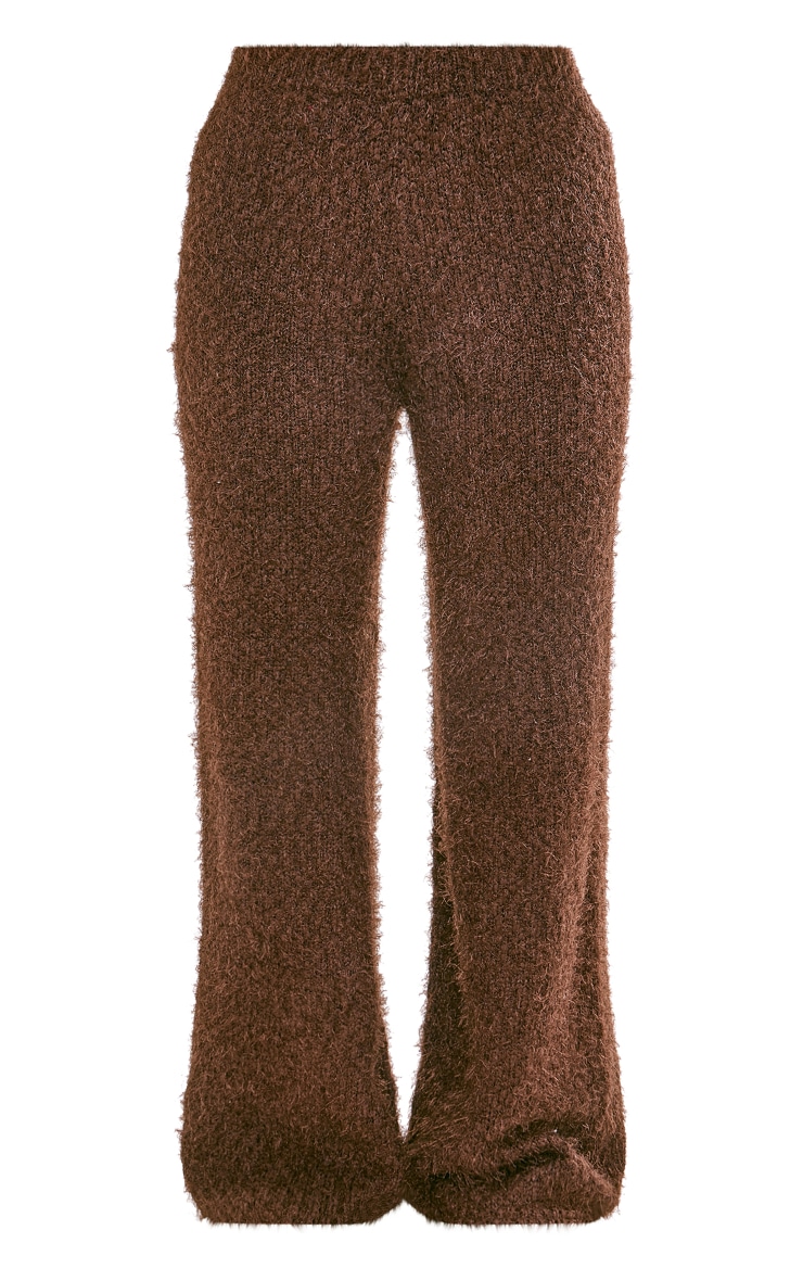 Pantalon large chocolat en maille tricot bulle duveteuse image 5