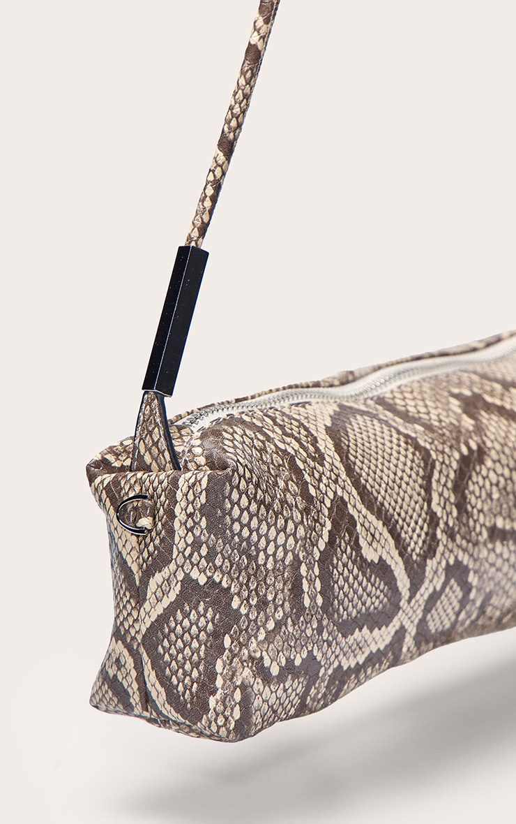 Snake Print PU Silver Hardware Shoulder Bag image 5