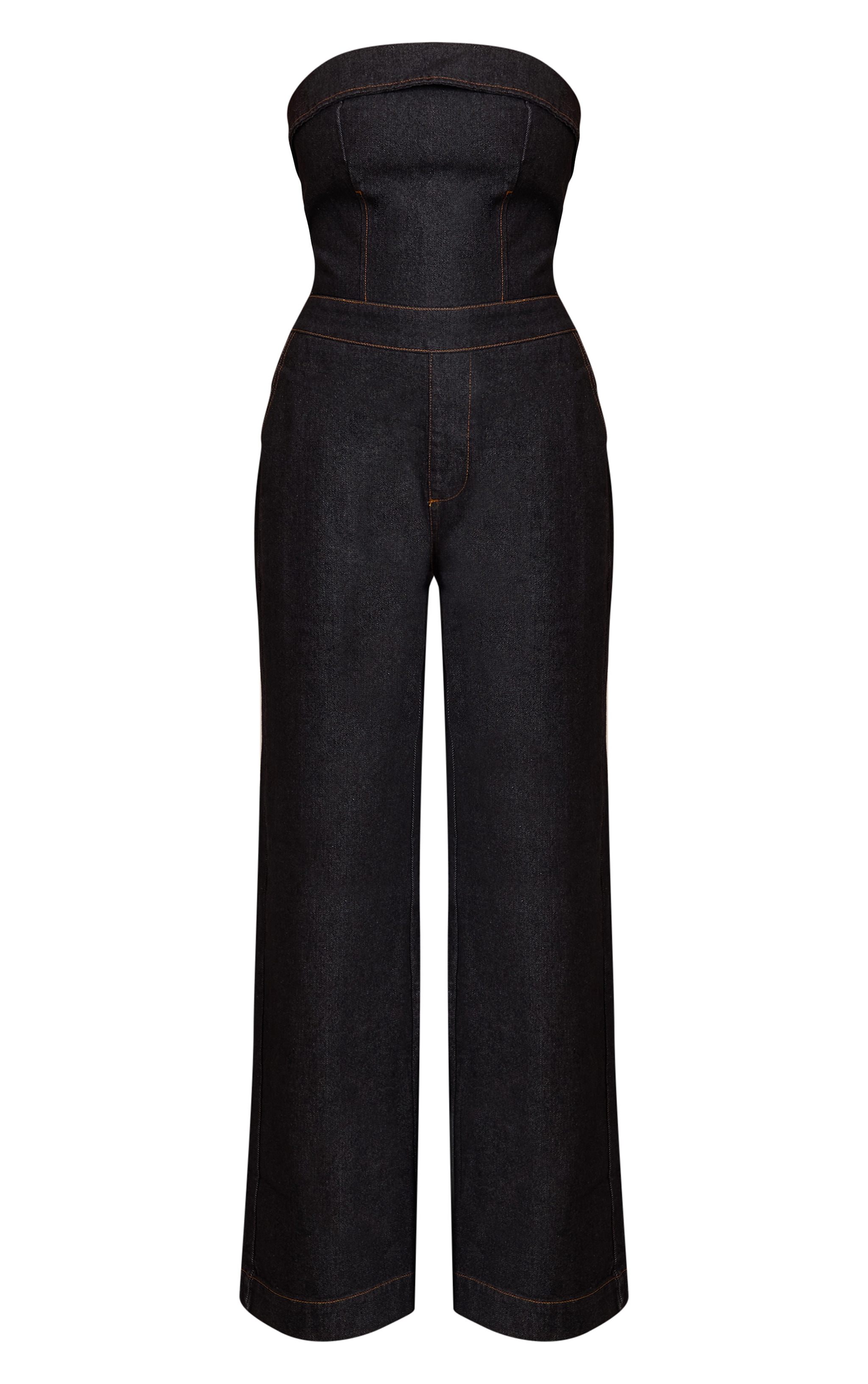 Combinaison bustier en jean indigo foncé délavé à bordure repliée image 5