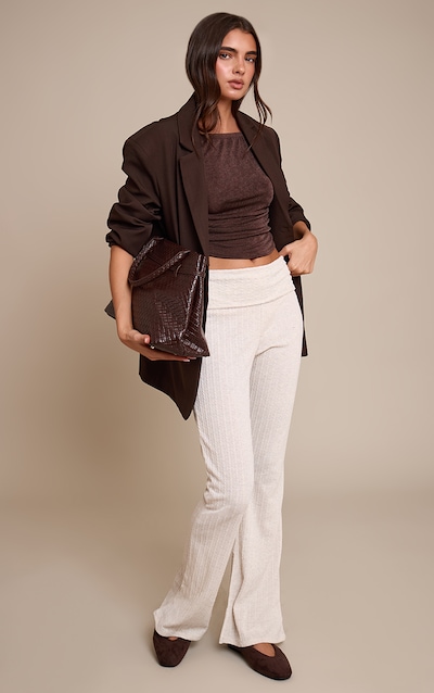 Stone Cable Textured Jersey Fold Over Flared Pant