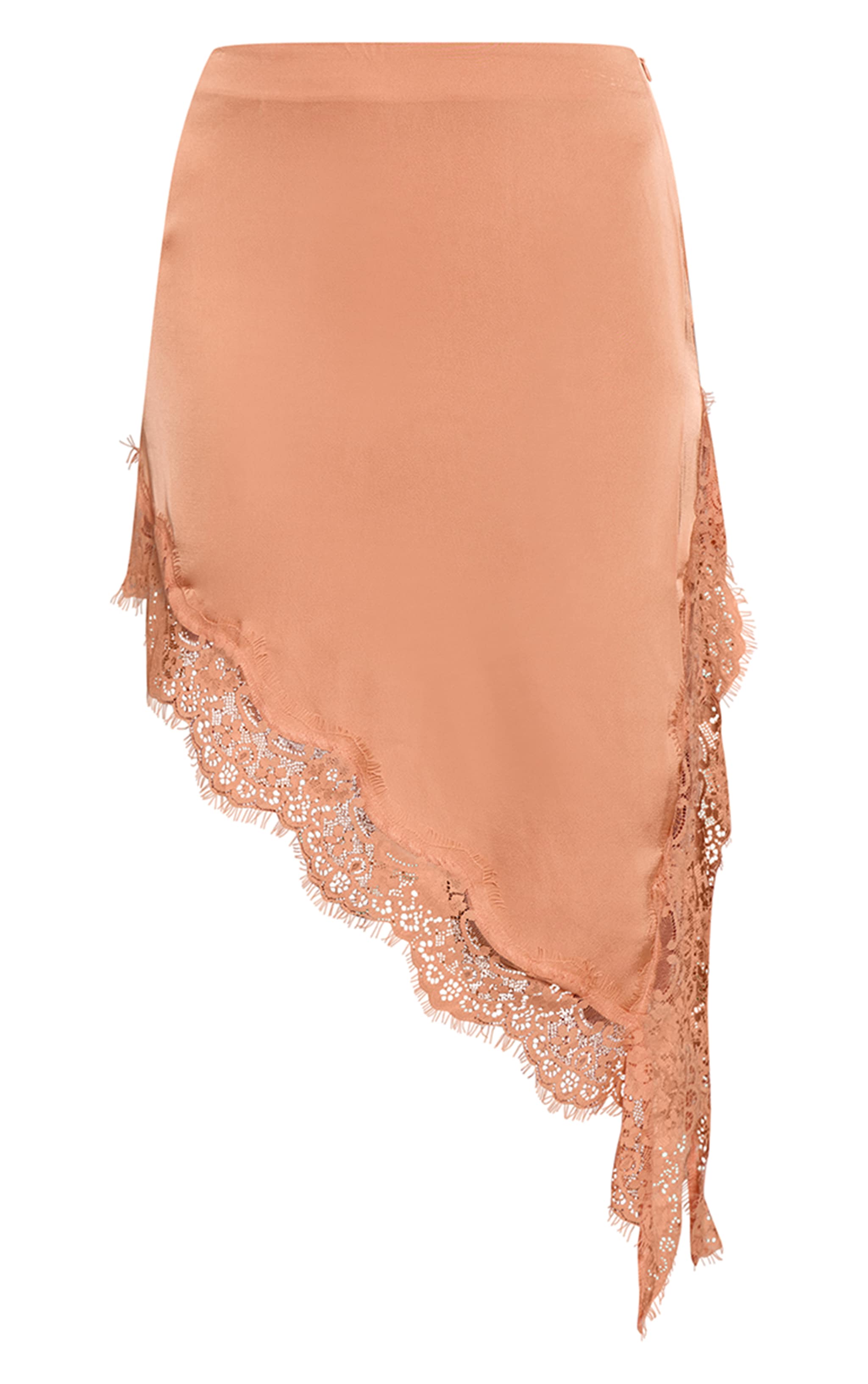 Peach Satin Lace Trim Asymmetric Midi Skirt image 6