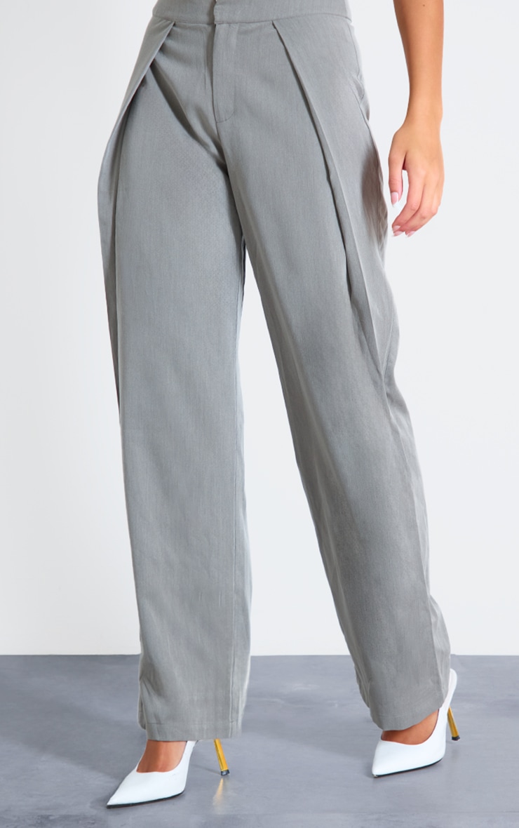 Grey Tailored Boxer Detail Straight Leg Pants image 2