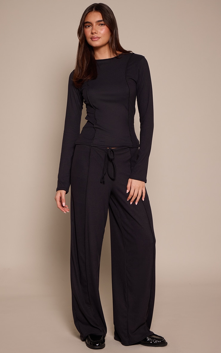 Black Seam Detail Wide Leg Pants