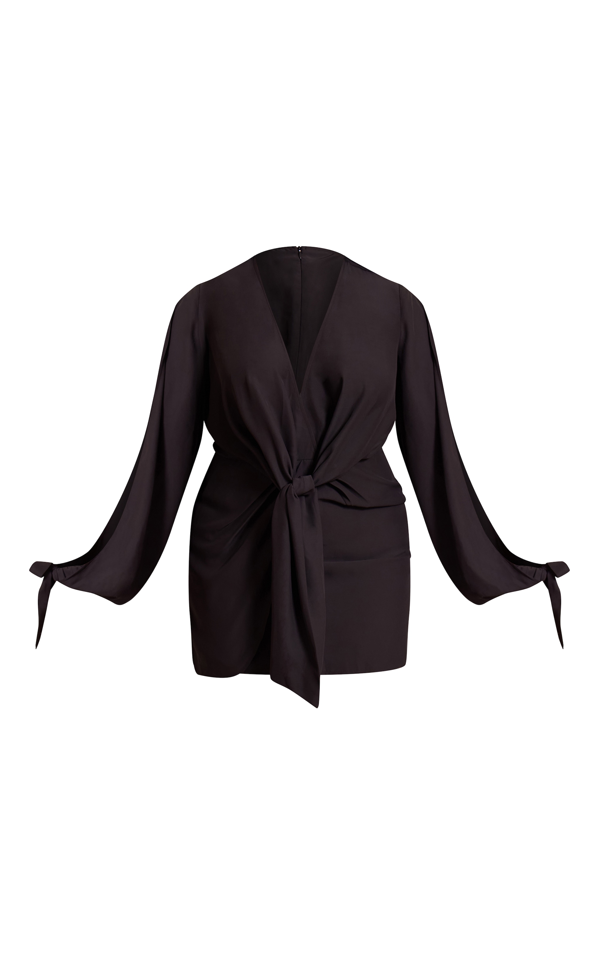 Plus Black Satin Twist Front Open Sleeve Wrap Mini Dress image 5