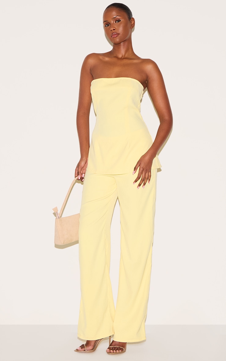 Combinaison de tailleur flare tissée jaune citron à détail bustier long image 3