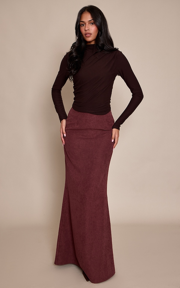 Tall Deep Burgundy Peachskin Fishtale Maxi Skirt