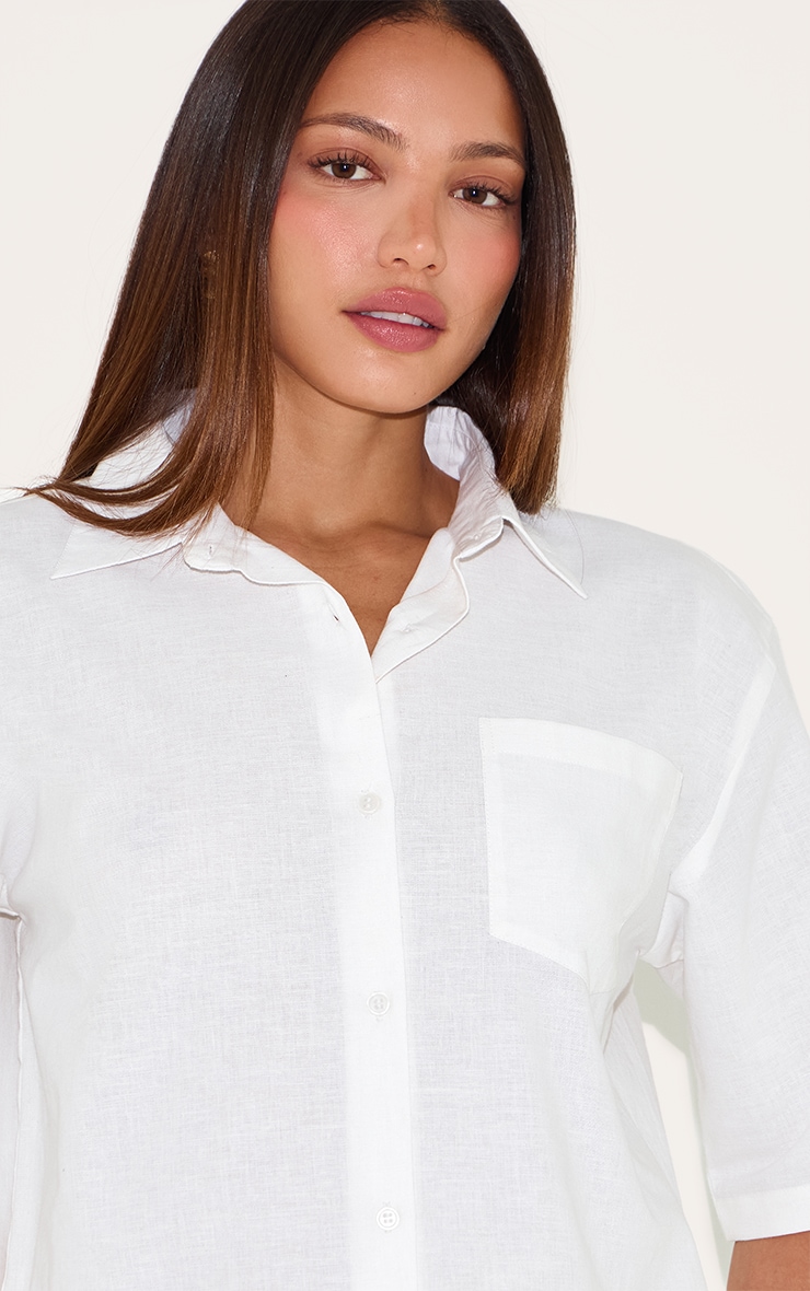 Tall White Linen Look Oversized Shirt image 4