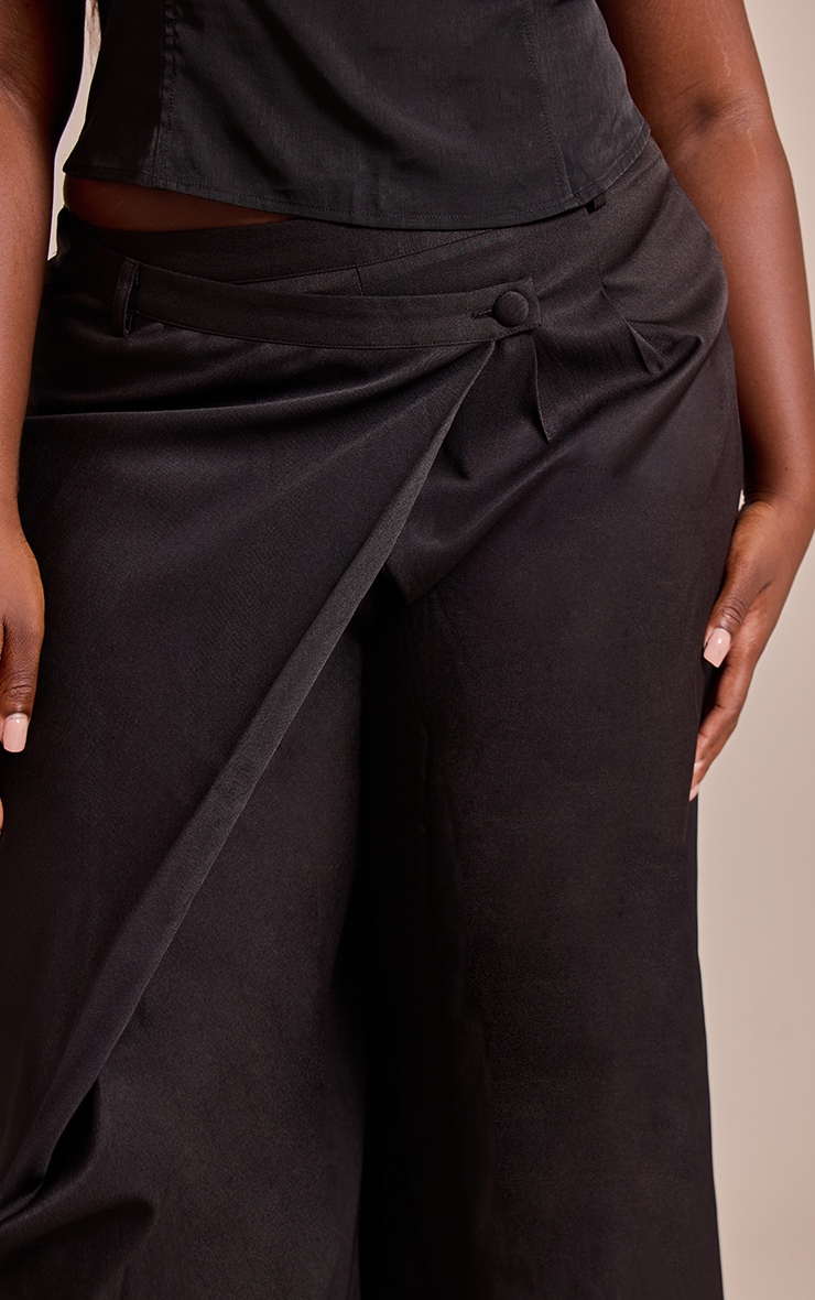 Plus Black Woven Wrap Front Pants image 4