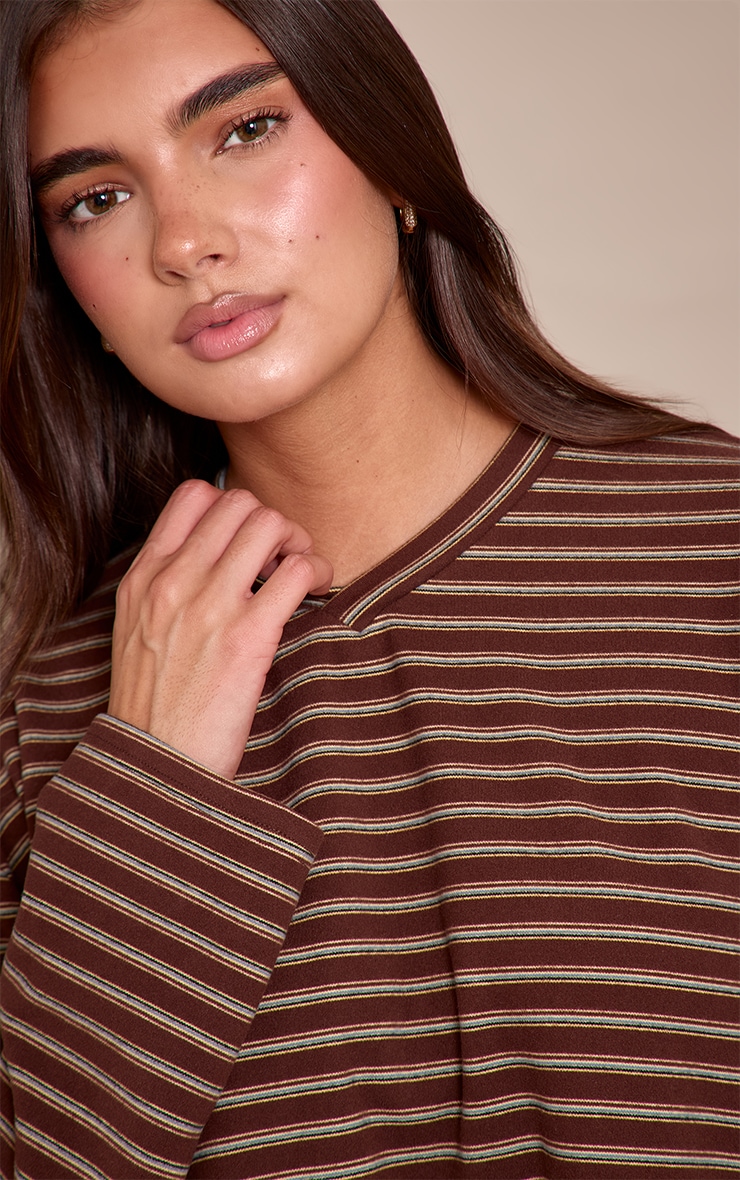 Chocolate Striped Soft Fleece V Neck Sweatshirt image 4