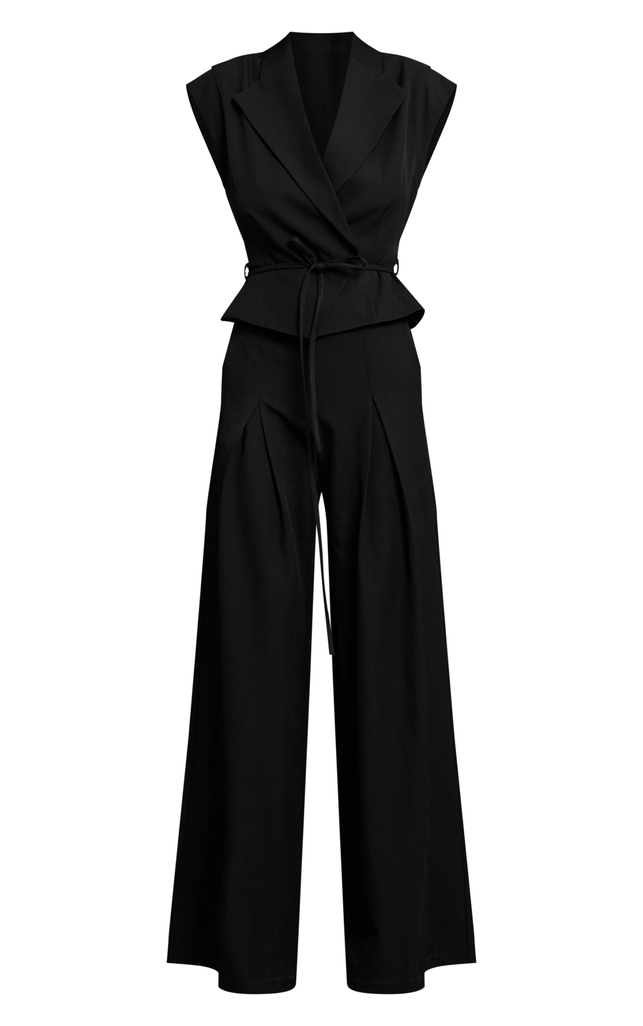 Black Tailored Woven Tie Waist Wide Leg Jumpsuit image 5