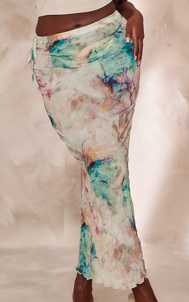 Plus Blue Tie Dye Print Crinkle Maxi Skirt image 4