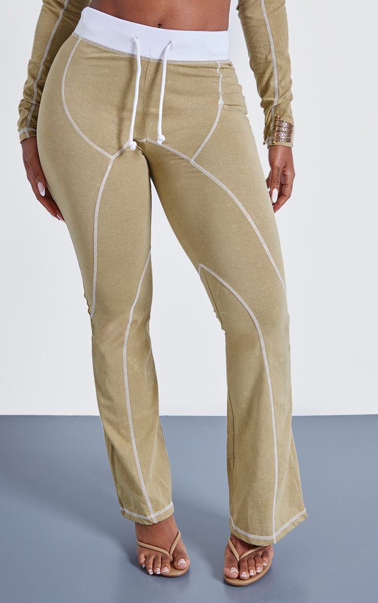 Shape Khaki Washed Cotton Seam Detail Flare Leggings image 2