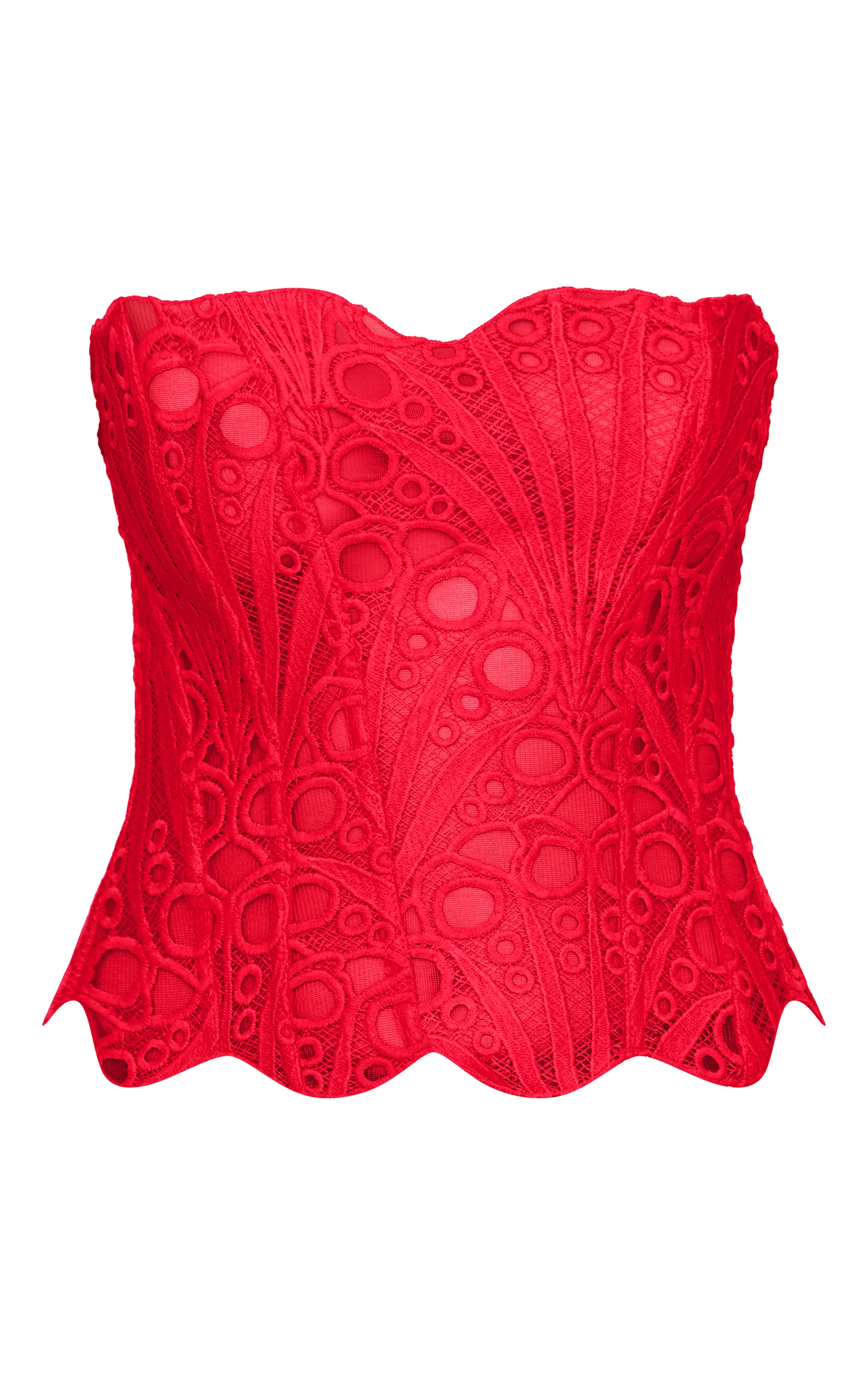 Red Textured Sheer Floral Lace Corset image 5