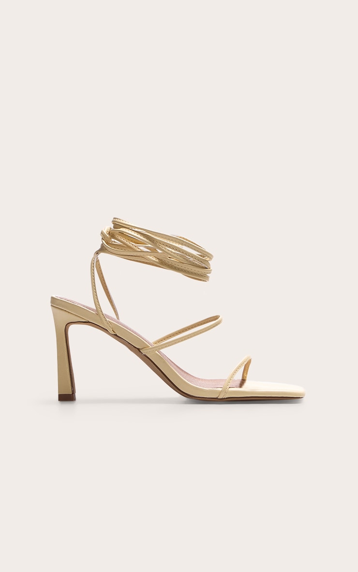 Lemon Pu Square Toe Strappy Lace Up Mid Stiletto Heeled Sandals image 2