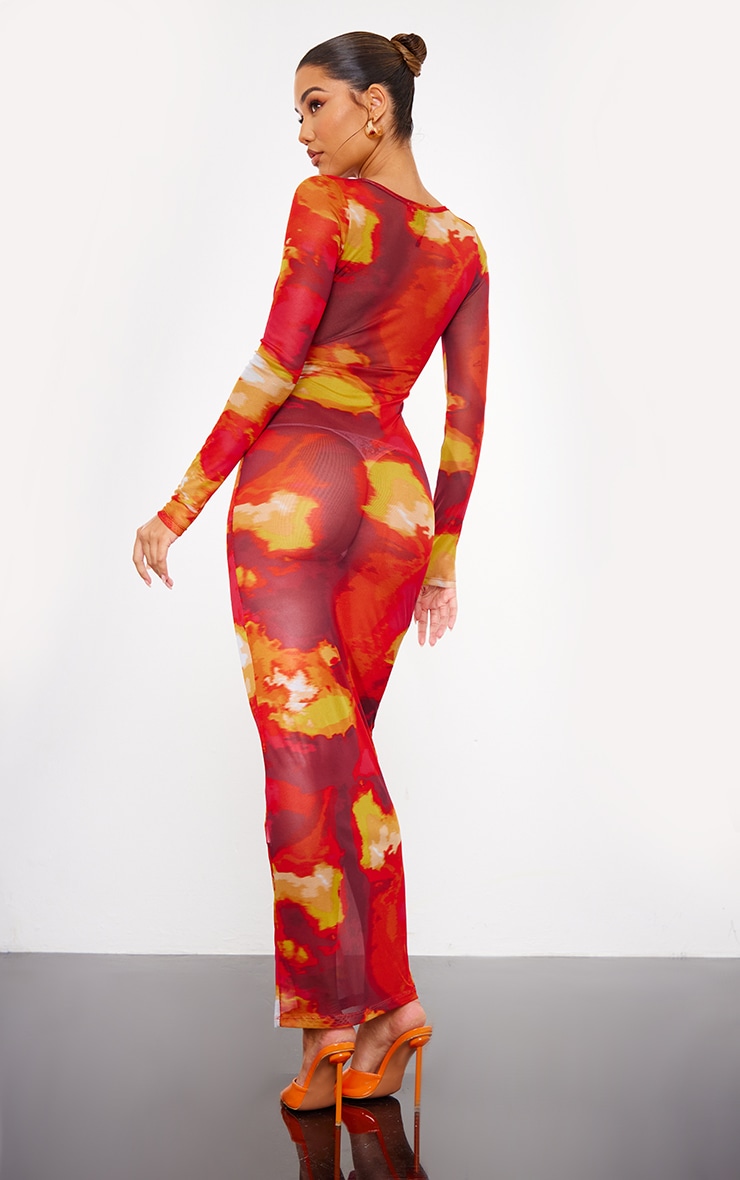 Red mesh maxi dress hot sale