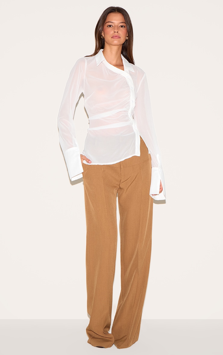 White Asymmetric Chiffon Shirt image 3