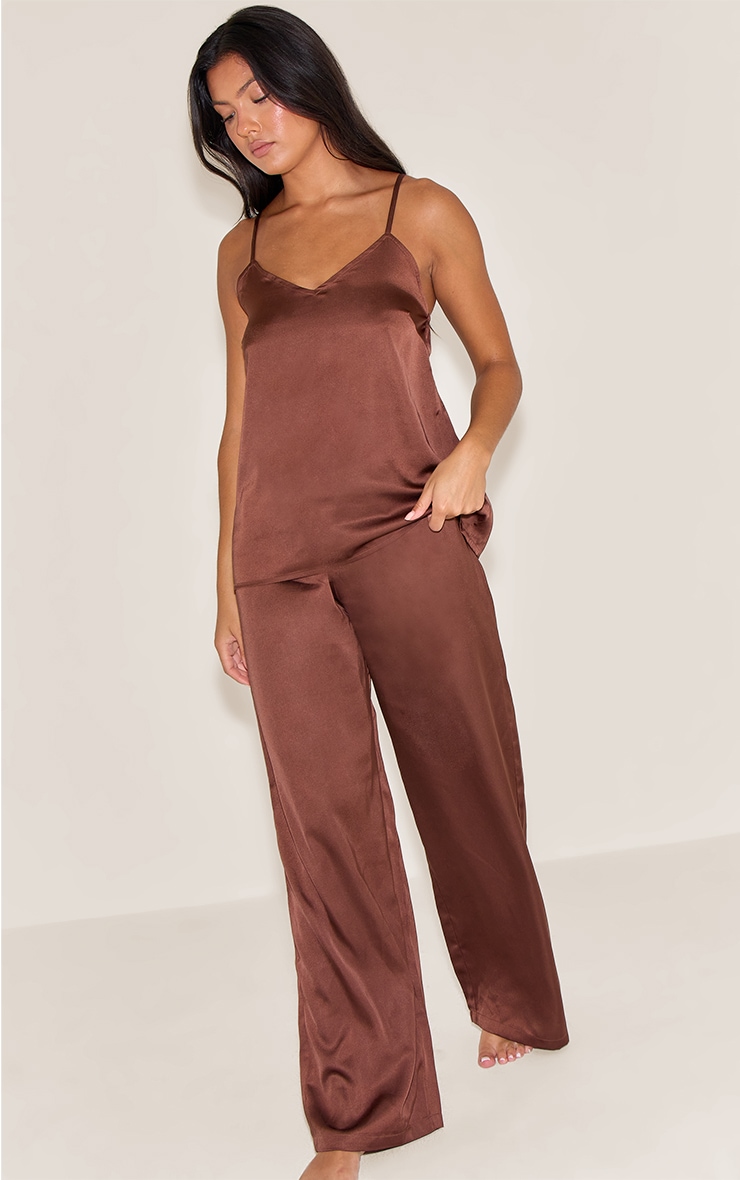 Chocolate Satin Cami And Trouser Pj Set image 4