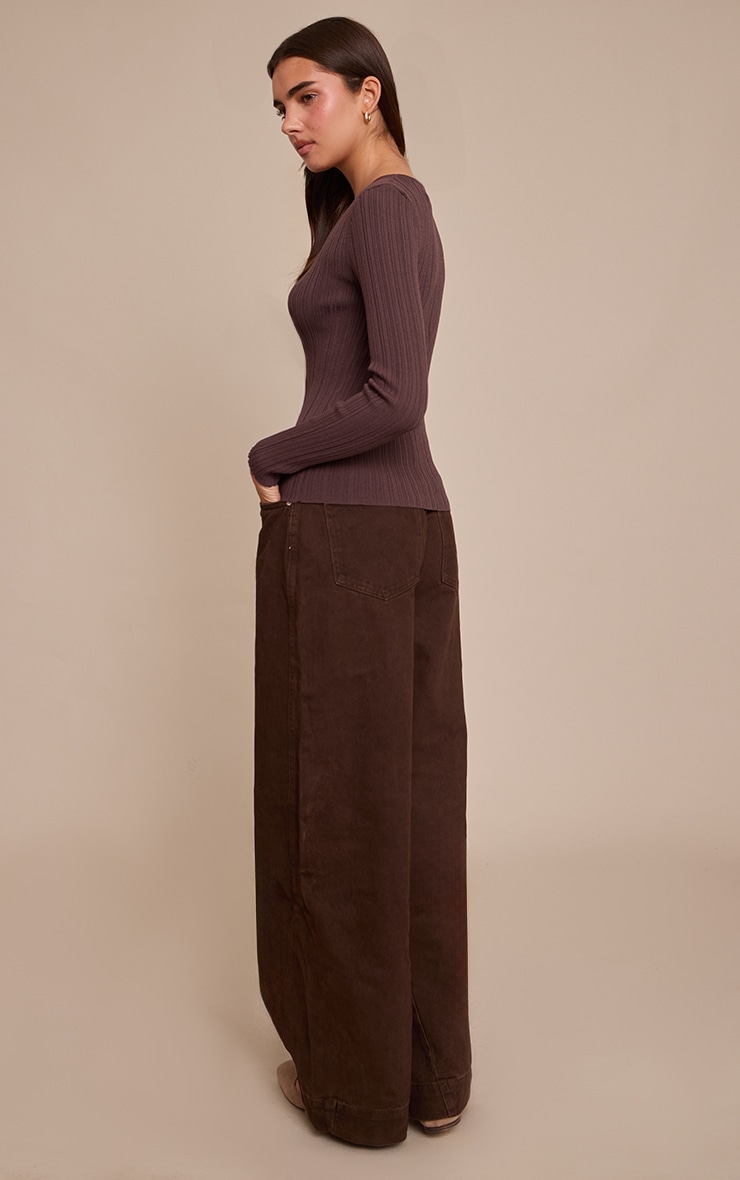 Chocolate Relaxed Mid Rise Seam Detail Wide Leg Jeans image 3