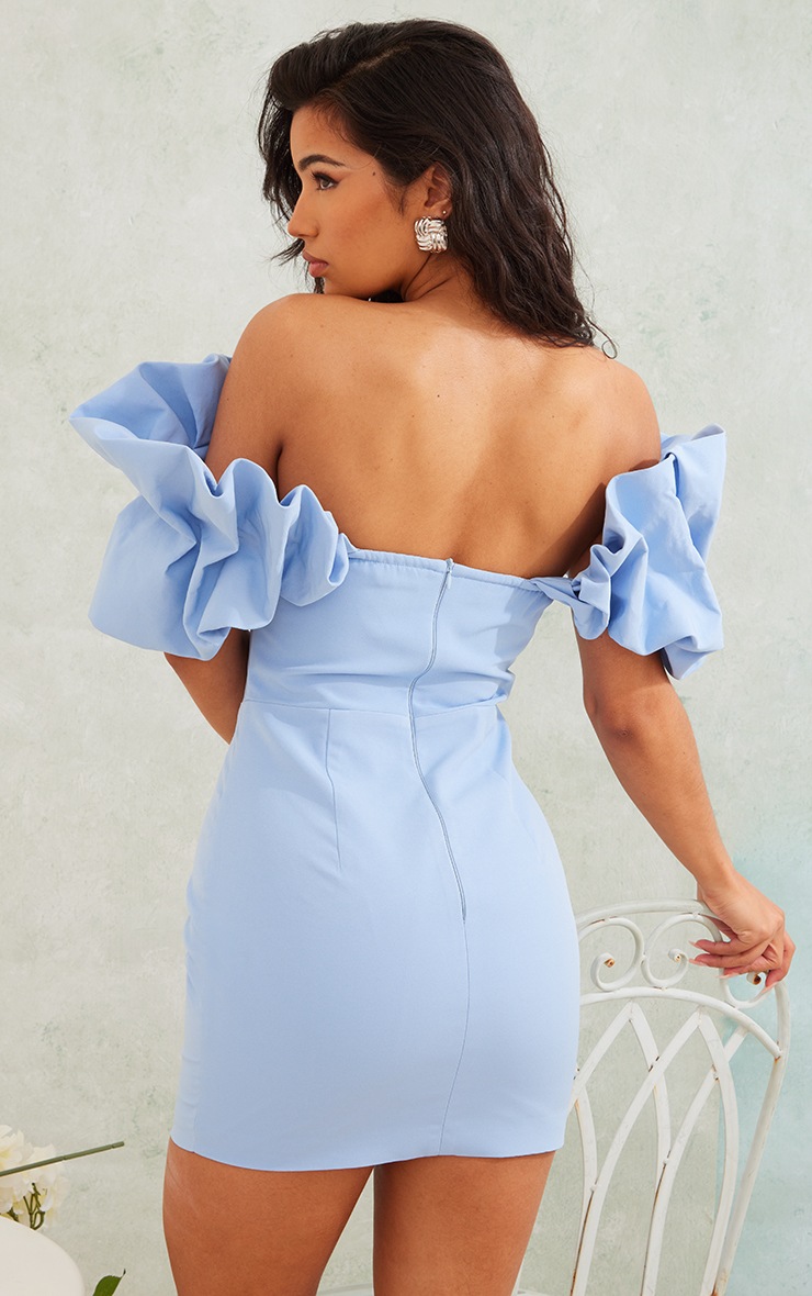 Light Blue Corset Puff Sleeve Bodycon Dress PrettyLittleThing AUS