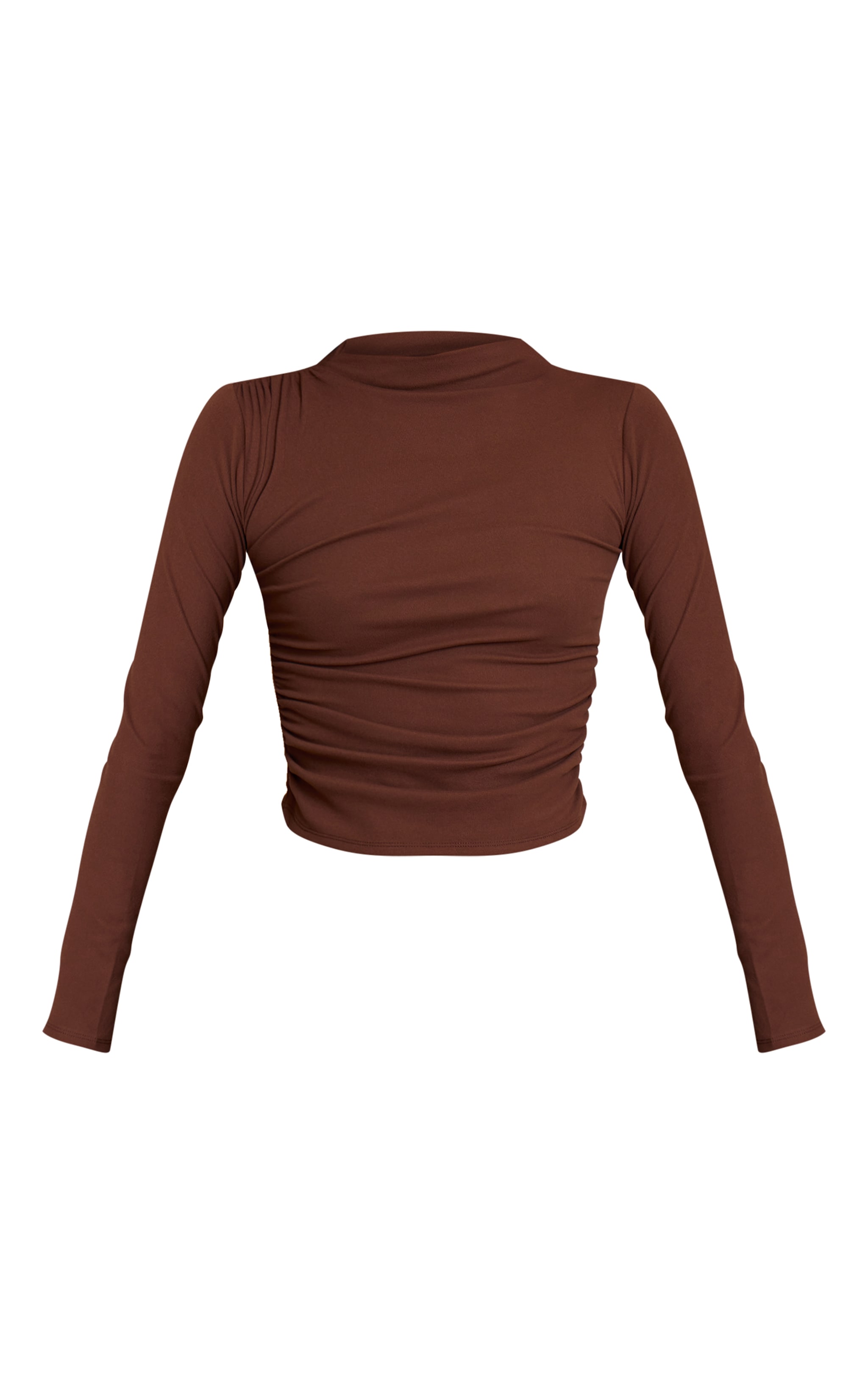 Brown Ultra Soft High Neck Ruched Side Long Sleeve Top  image 5
