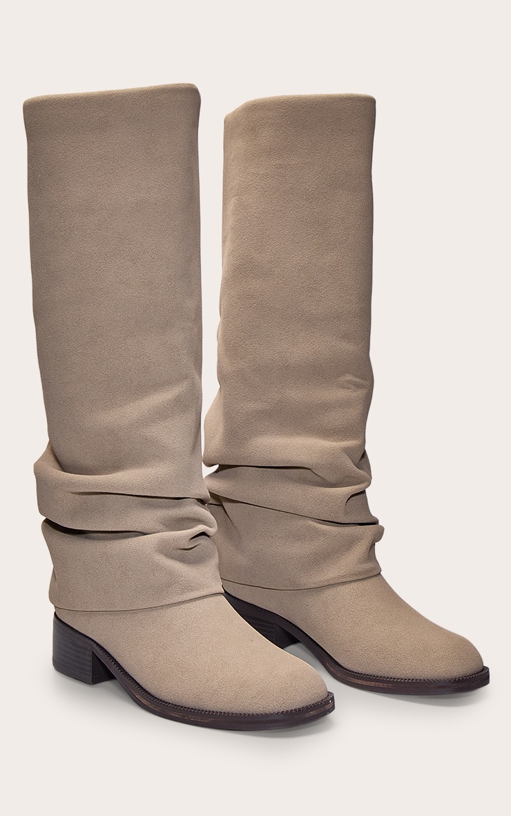 Stone Ruched Block Heeled Knee High Boot image 3