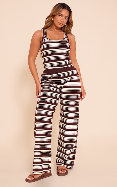 Shape Chocolate Striped Highwaisted Wide Leg Pants