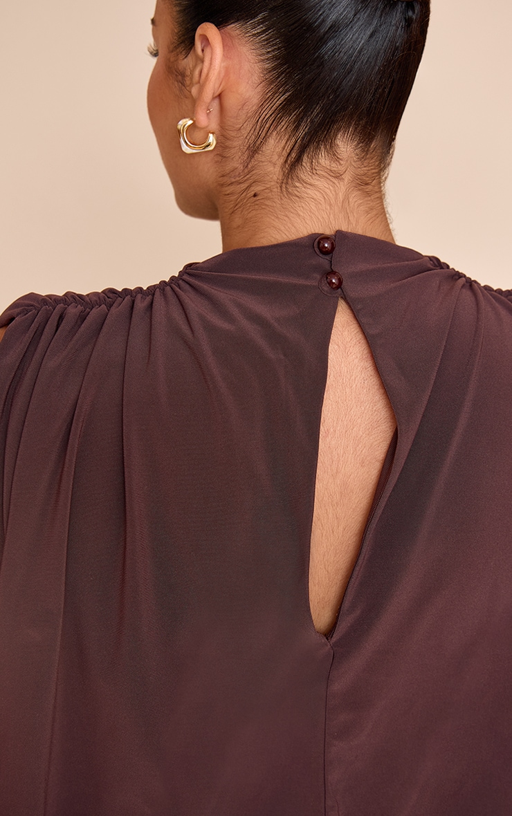 Plus Chocolate Double Layered Slinky Shoulder Padded Mini Dress image 4