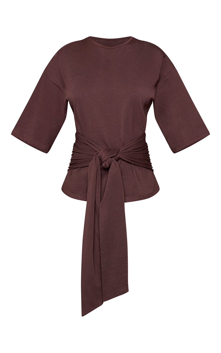 Chocolate Cotton Wrap Detail T-Shirt   image 5