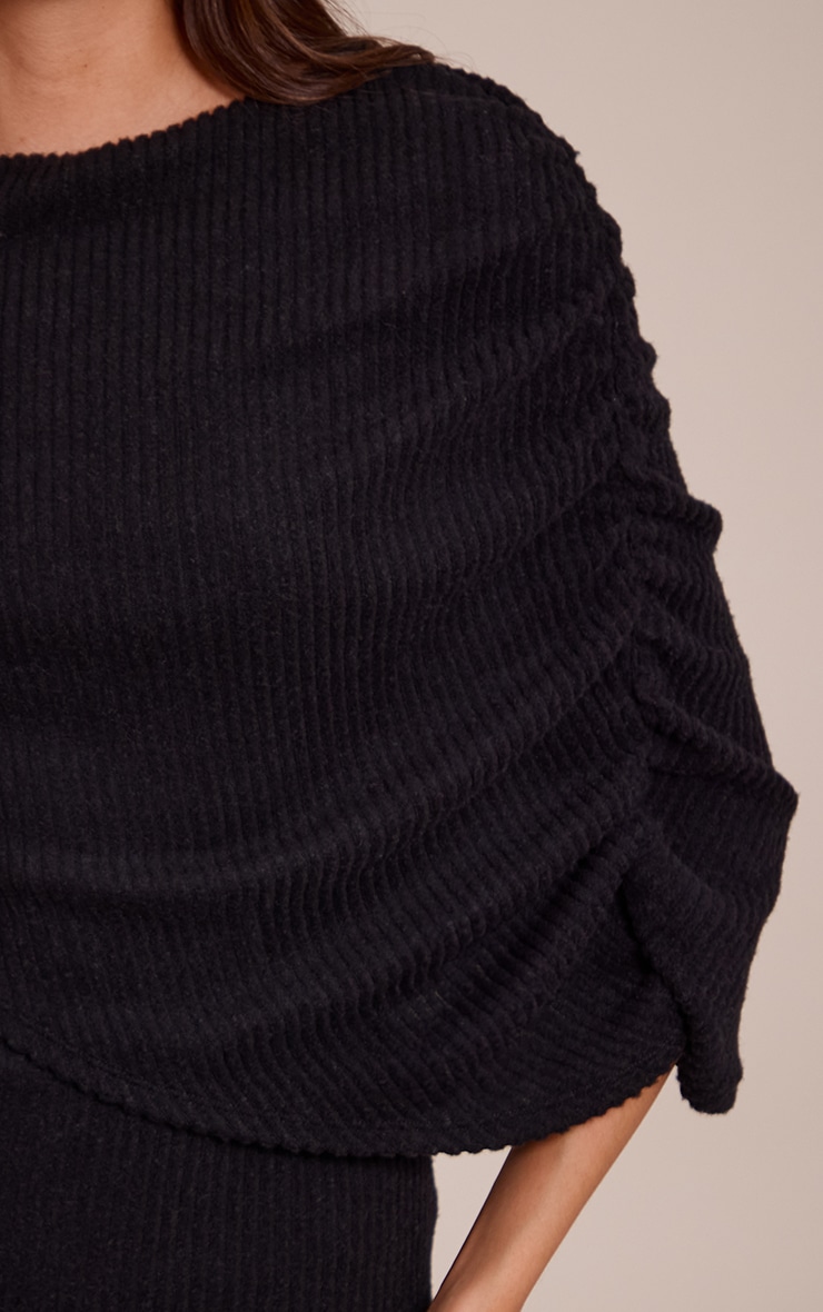 Black Brushed Rib Overlay Detail Bodycon Dress image 4
