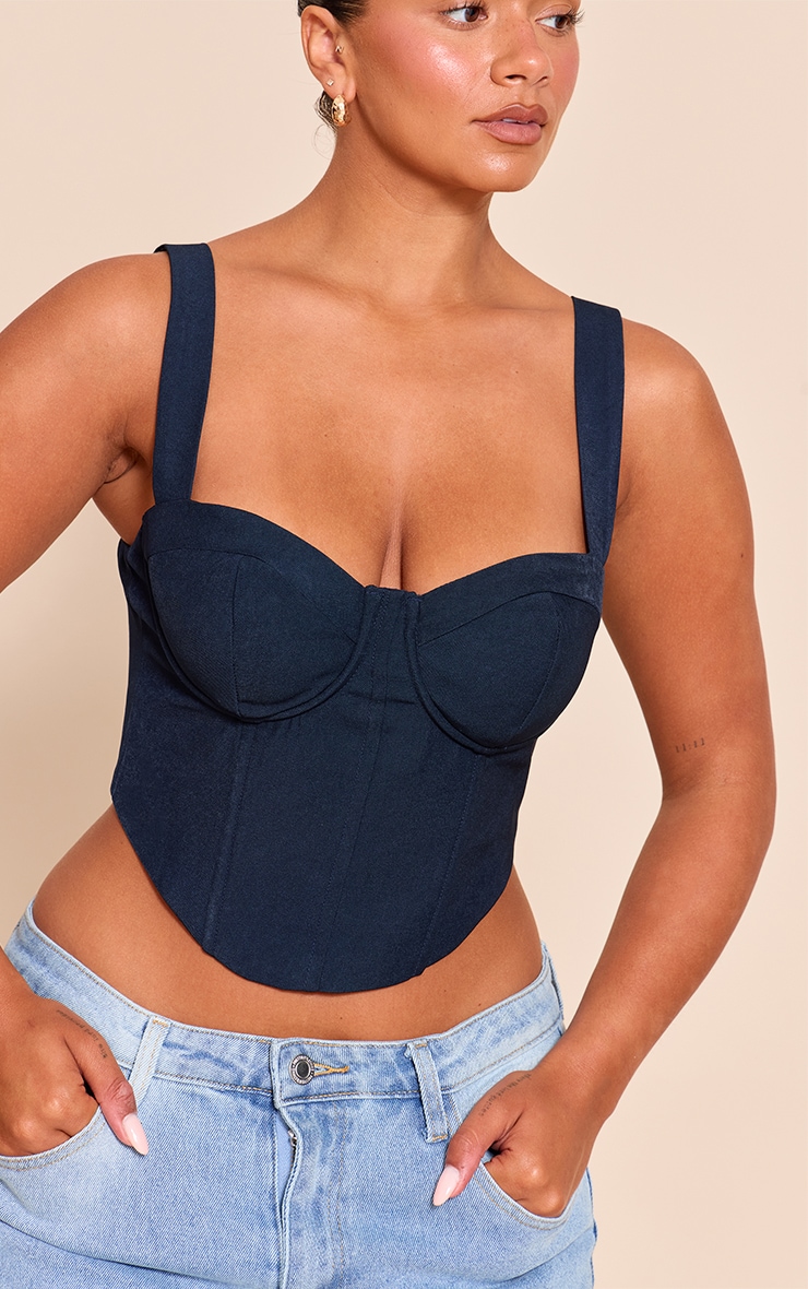 Shape Navy Woven Corseted Crop Top image 4