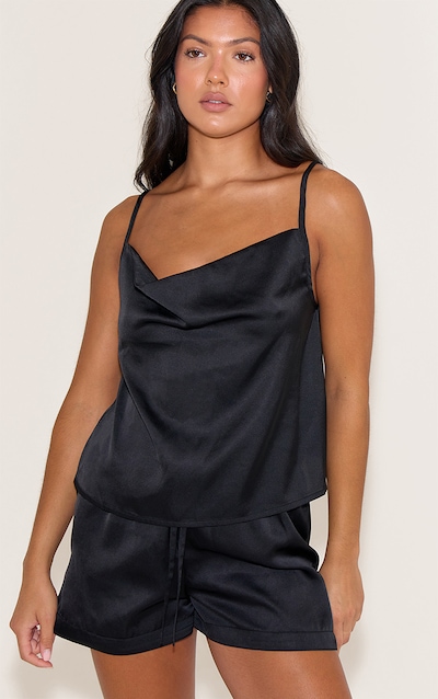 Black Satin Cami Short Pj Set