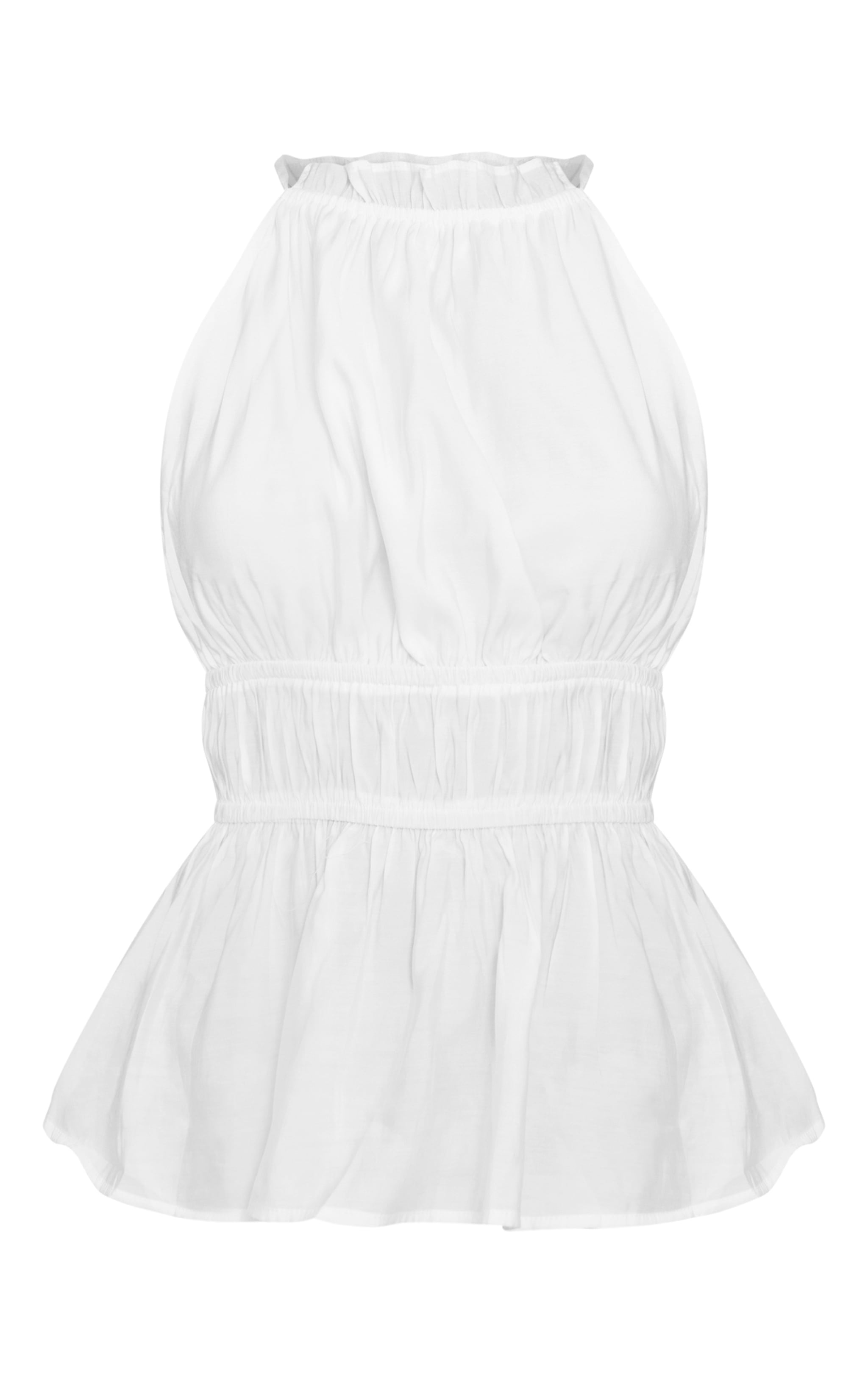 Petite Cream Ruched Frill Halterneck Top image 5