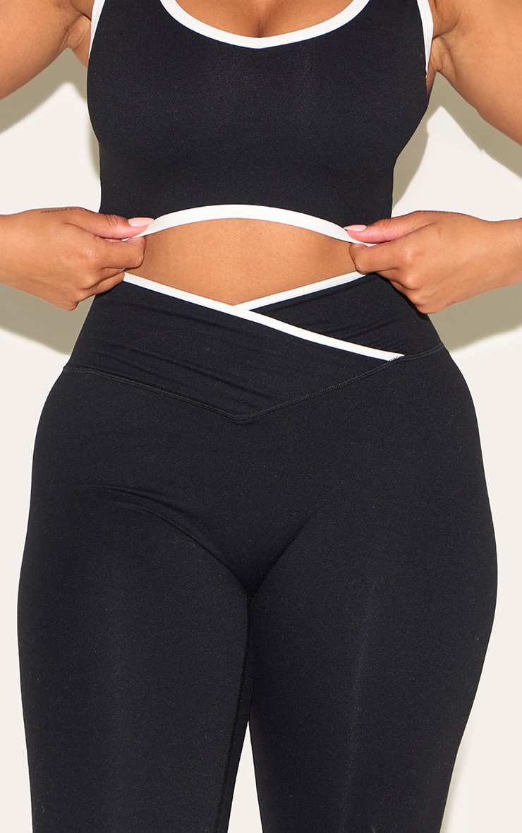Shape Black Active Contrast Binding Wrap Waistband Leggings image 4
