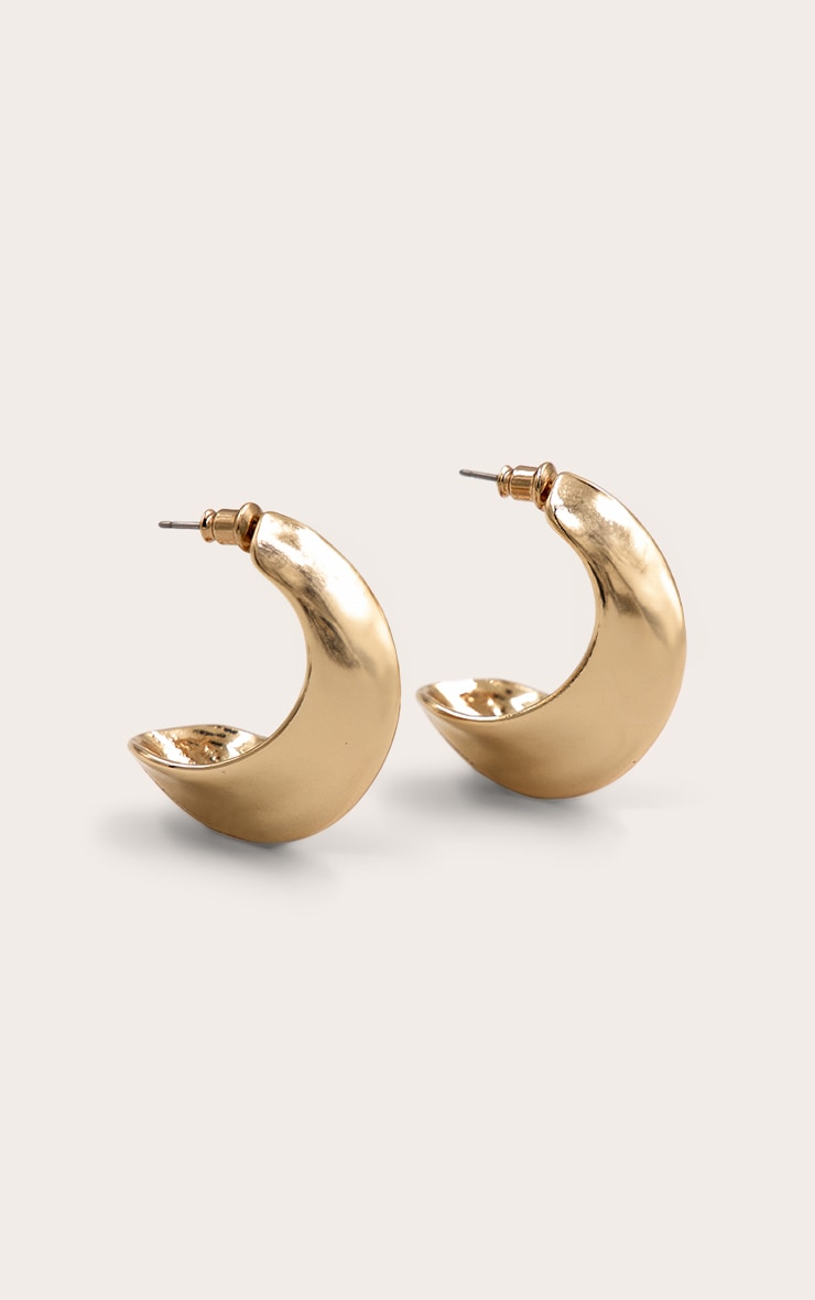 Gold Angled Crescent Scooped Hoop Earrings image 2