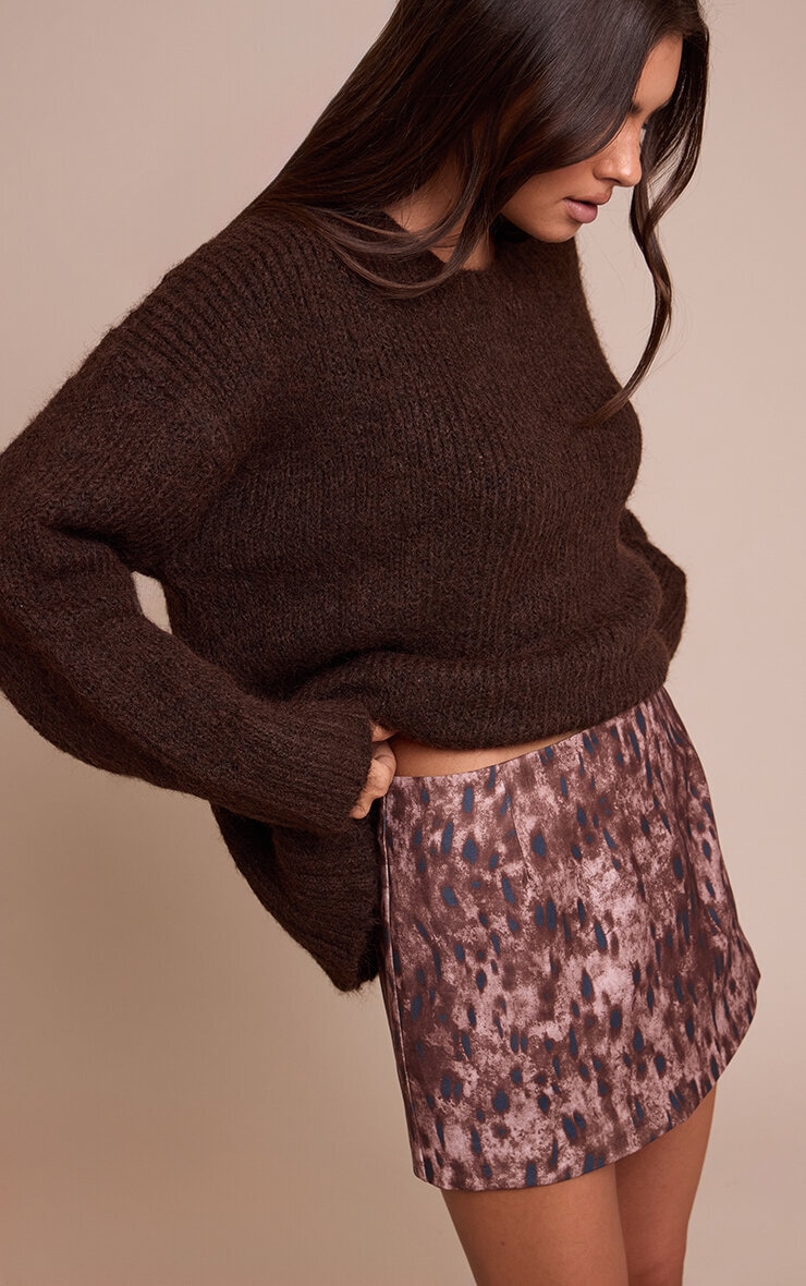 Mini-jupe trapèze tissée imprimé marron image 2