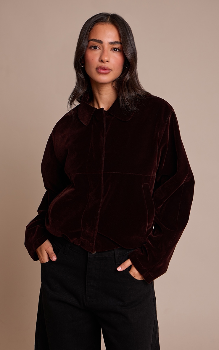 Petite Chocolate Velvet Bomber Jacket