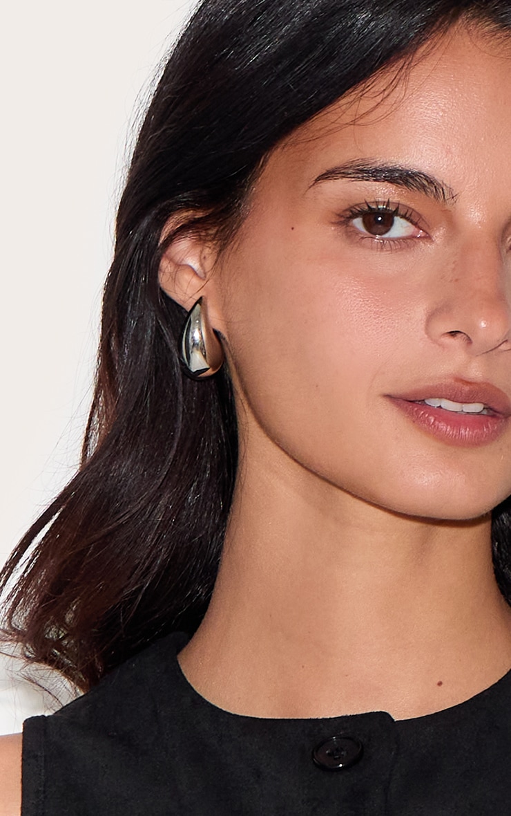 Silver Tear Drop Mini Statement Earrings image 1