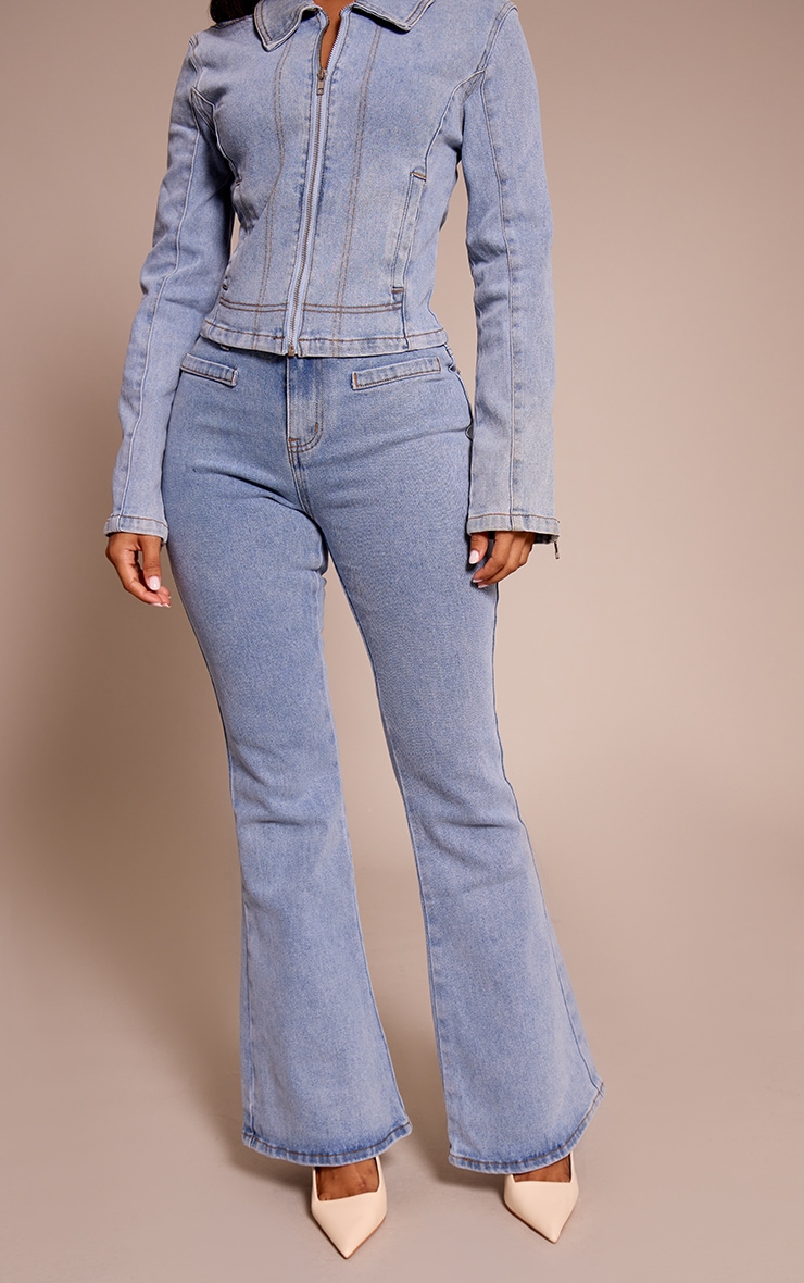  Petite Light Blue Front Pocket Flare Denim Jeans image 2