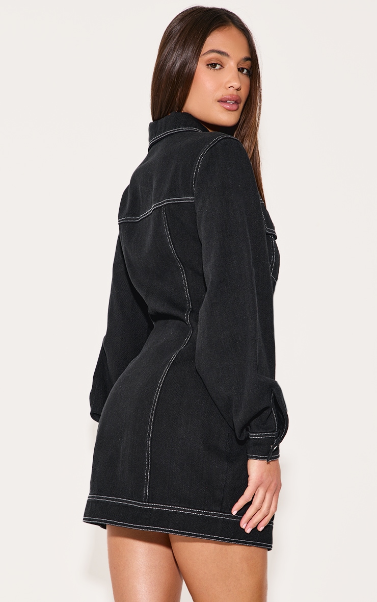 Indigo Twill Contrast Stitch Button Bodycon Dress image 2