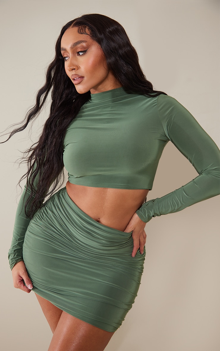 Shape Olive Slinky Long Sleeve Crop Top