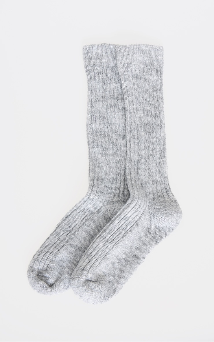 Grey Slouchy Thick Ribbed Socks image 3
