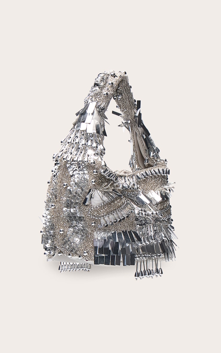 Silver Ornate Sequin Beaded Bag image 3