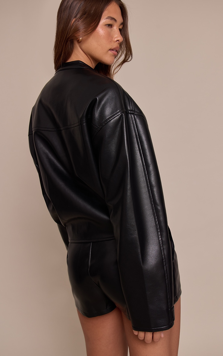 Black Soft Faux Leather Jacket image 2